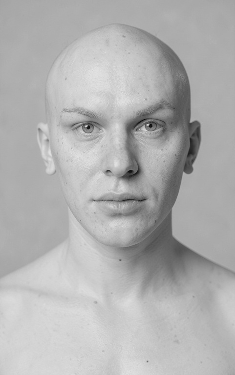 FLUX2 synthetic attack face, grayscale, very_light · male